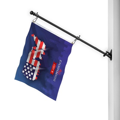 2'-8' Flagpole Kit- Rotating Clips+Bracket+Flag- Black/White
