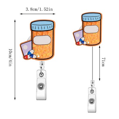 Acrylic Fun Glitter Retractable Badge Clip