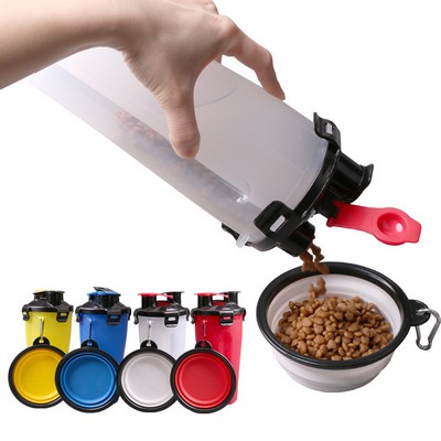 Portable Pet Food Dispenser With Collapsible Bowl