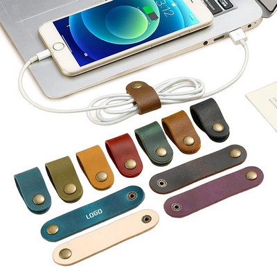 Durable PU Leather Cable Organizer Strap with Snap