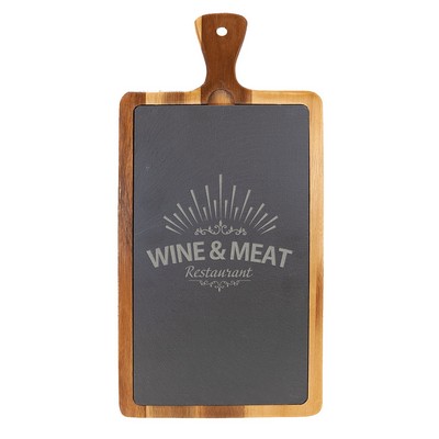 Acacia Wood and Slate Cutting Board with Handle, 16" x 7.75"