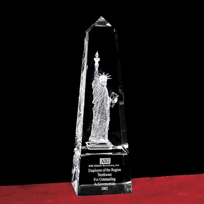 3-D Crystal Statue of Liberty in Obelisk Award (12")