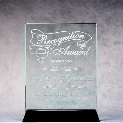 Jade Glass Plaque On Black Piano Base - 4"x6"