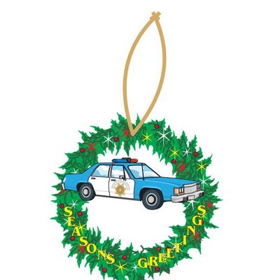 Police Car Executive Wreath Ornament w/ Mirrored Back (2 Square Inch)
