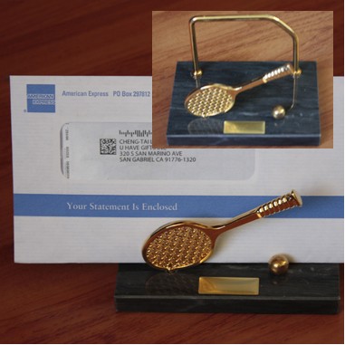 Tennis Letter Holder w/Black Marble Base (Laser Engraved)