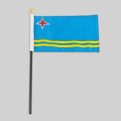 4"x6" Aruba Flag With Black Plastic 10" Pole & Gold Spear - Aruban Flag