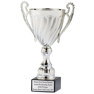 15 ¾" Swirl Silver Metal Trophy Cup w/Black Marble Base