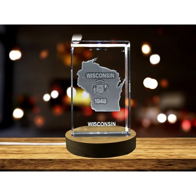 Wisconsin 3D Engraved Crystal Trophy Award w/LED Base Light