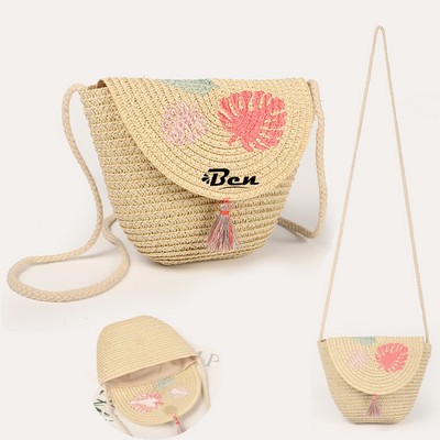 Kid Tassel Straw Crossbody Bag