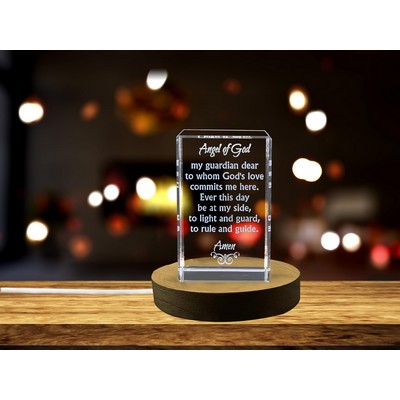 Guardian Angel Prayer 3D Engraved Crystal Trophy Award w/LED Base - Gift for Faith