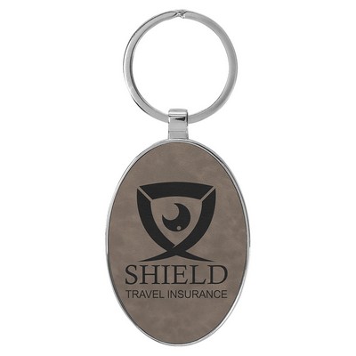 Leatherette/Metal Oval Keychain