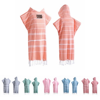 Turkish Cotton Hooded Poncho Towel Bathrobe