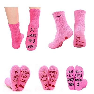 Breast Cancer Pink Fuzzy Socks