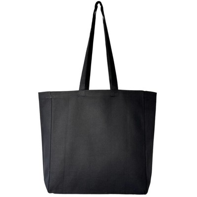 Blank 10 oz Canvas Book Tote Bag | Reusable Gusseted Everyday Grocery Black (13x14x4)
