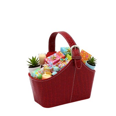 Faux Leather Gift Holder Basket Container With Carrying Handle