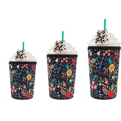 Neoprene Floral Cup Sleeve Universal Insulated Drink Carrier with Bottom
