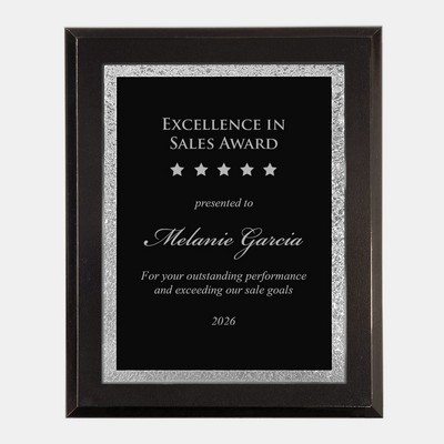 Black/Silver Victory Plate on Gloss Blackwood Plaque (12" x 9" x 3/4")
