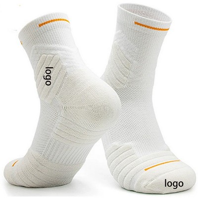 Combed Cotton Personalized Athletic Basketball Socks With Terry Cushion And Ribbed Leg