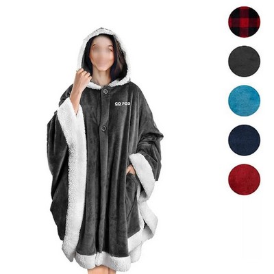 Poncho Hooded Cape Blanket Shawl Cozy Warm Sherpa Fleece