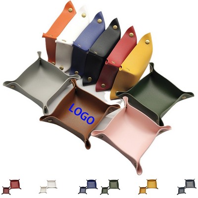 Square PU Leather Collapsible Desktop Storage Tray