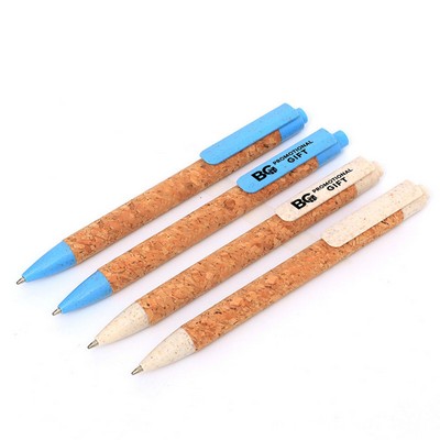 Eco Friendly Cork and Wheat Straw Retractable Ballpoint Pen