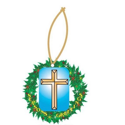 Gold Cross Promotional Wreath Ornament w/ Black Back (12 Square Inch)