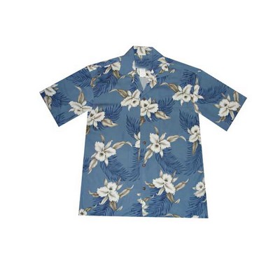 Blue Hawaiian Shirt - 100% Silky Rayon Tropical Bahama Print w/ Coconut Buttons (S-3XL in-stock)
