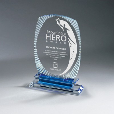 Rectangle Etched Edge Crystal with Layered Base (4.625"x7"x1.75")
