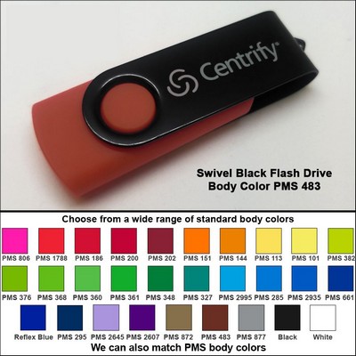Swivel Black Flash Drive - 16 GB Memory - Body PMS 483