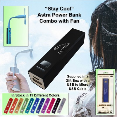 Black 2000 mAh Astra Power Bank Combo w/Fan