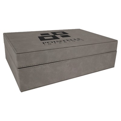 Engraved Faux Leather Gift Box, Gray, 12 1/4"(L) x 8 1/4"(W) x 3 3/4"(H)