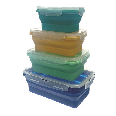 4 Piece Rectangular Silicon Collapsible Food Container Set