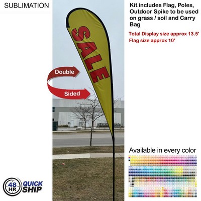 48 Hr Quick Ship - 13.5' Large Tear Drop Flag Kit, Full Color Graphics Double Side, Spike and Bag.