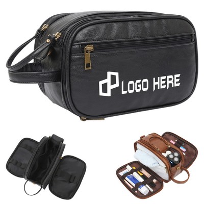 Pu Leather 3-Layers Toiletry Bag