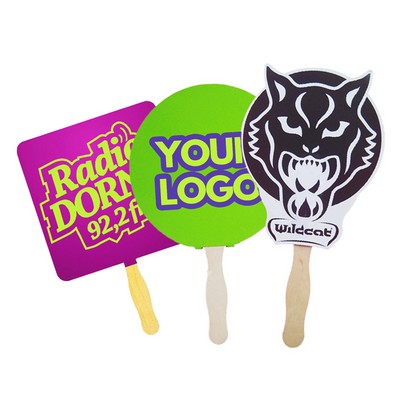 Eco-friendly Customized Shape Full-color Rectangle Paper Hand Held Fan with Wooden Handle Party Gift