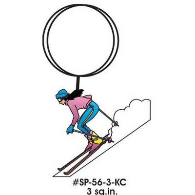 Female Skier Key Chain w/Clear Mirrored Back (3 Square Inch)