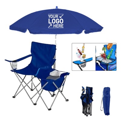 Folding Outdoor Chair with Cooler Bag & Umbrella