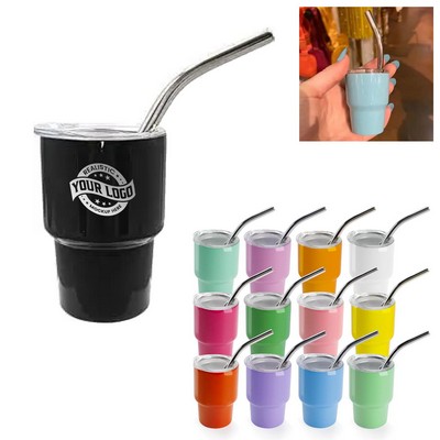 3 oz Double Wall Shot Glass with Lid and Straw