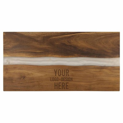 Personalized Acacia Serving Board with Pearl Resin 18" x 9" - White