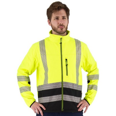 High Visibility Yellow Water Resistant Jacket, with Chainsaw Stripes, ANSI 3, Type R