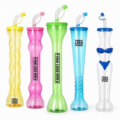 20 oz Reusable PET Dumbbell Yard Cup w/ Lid & Flexible Straw