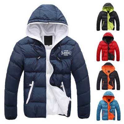 Hooded Thickened Mens Puffer Jacket