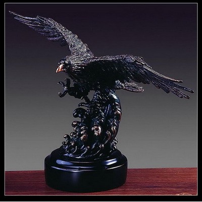 Dark Brown Landing Eagle Trophy w/Spread Wings & Round Base (13"x8.5")