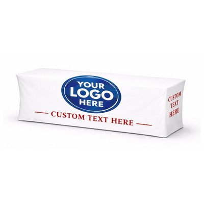 6' White Fitted Table Cover w/ front Logo- (6'x30"x29")