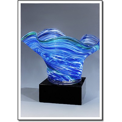 Hydro Custom Waterspout Art Glass Bowl w/ Marble Base (8.5"x6.5")