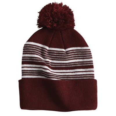 Sportsman™ Striped Pom-Pom Knit Beanie (Embroidered)