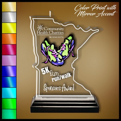 6" Minnesota Clear Acrylic Award with Color Print and Mirror Accent