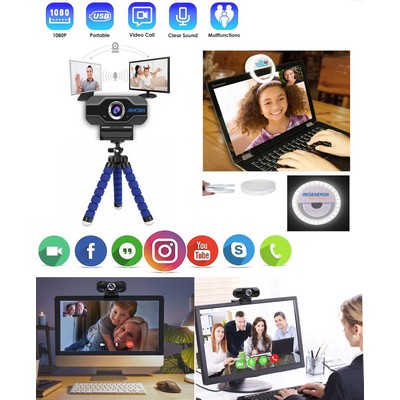 iBank ® Webcam with Microphone for Desktop or Laptop + Mini Ring Light (Blue)