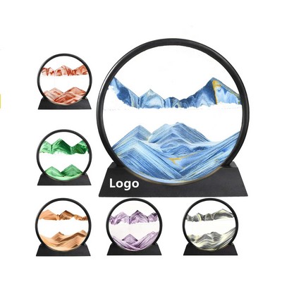 Moving Sand Art Picture Sandscapes in Motion Round Glass Desktop Decoration Art Toy 7"