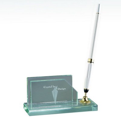 Silver Pen Set w/ Business Card Holder
